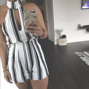 Nautical stripe romper white/navy halter choker sm